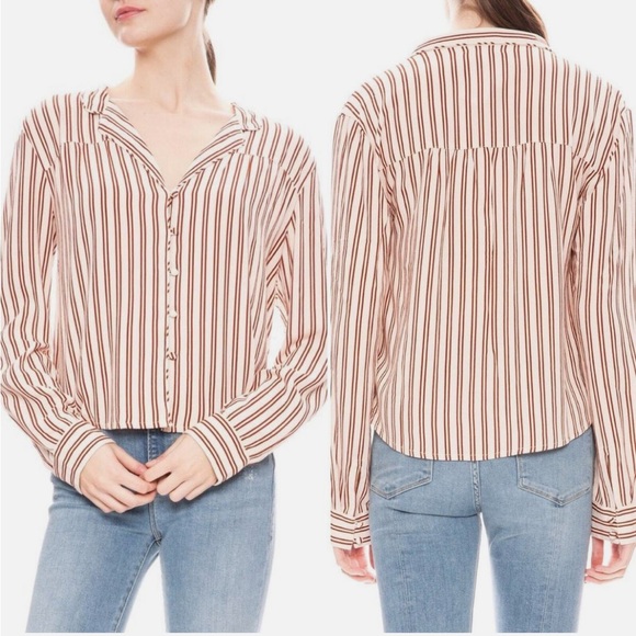 AMUSE SOCIETY Sofia Top Red White Striped ButtonDown Shirt Size Small Retail $74 - Picture 3 of 4